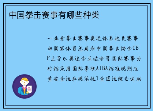 中国拳击赛事有哪些种类